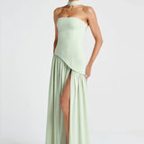 Elena – Maxi Haljina s Otvorenim Ramena, Raskidom i Chokerom